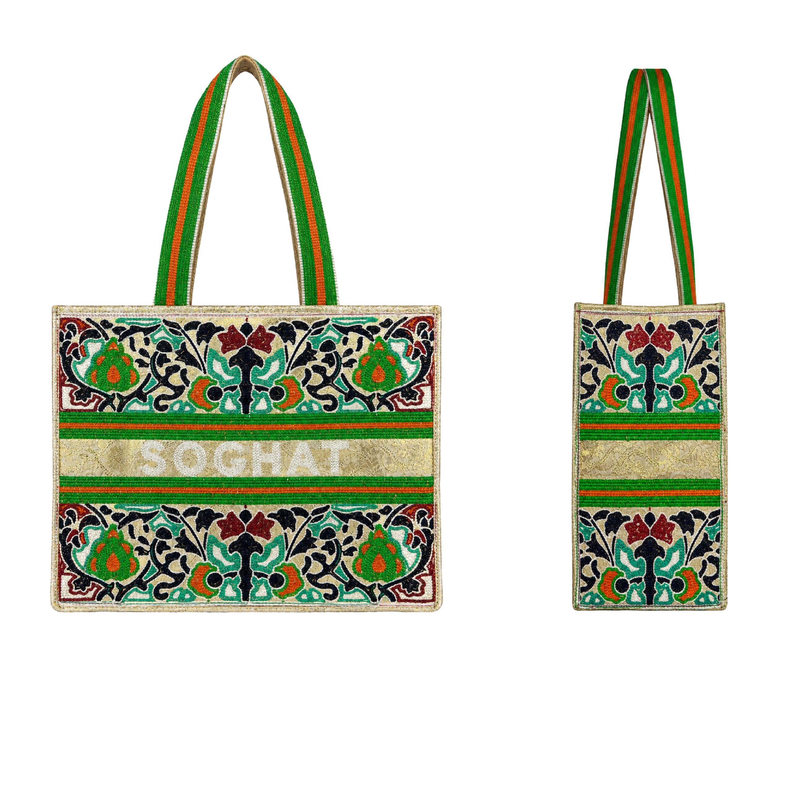 Embroidered Floral Shoulder Handbag with Rose-Detail Handles - Image 2